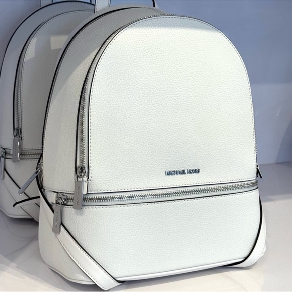 Michael Kors Rhea Medium Pebbled Leather Backpack Optic White - Picture 5 of 10
